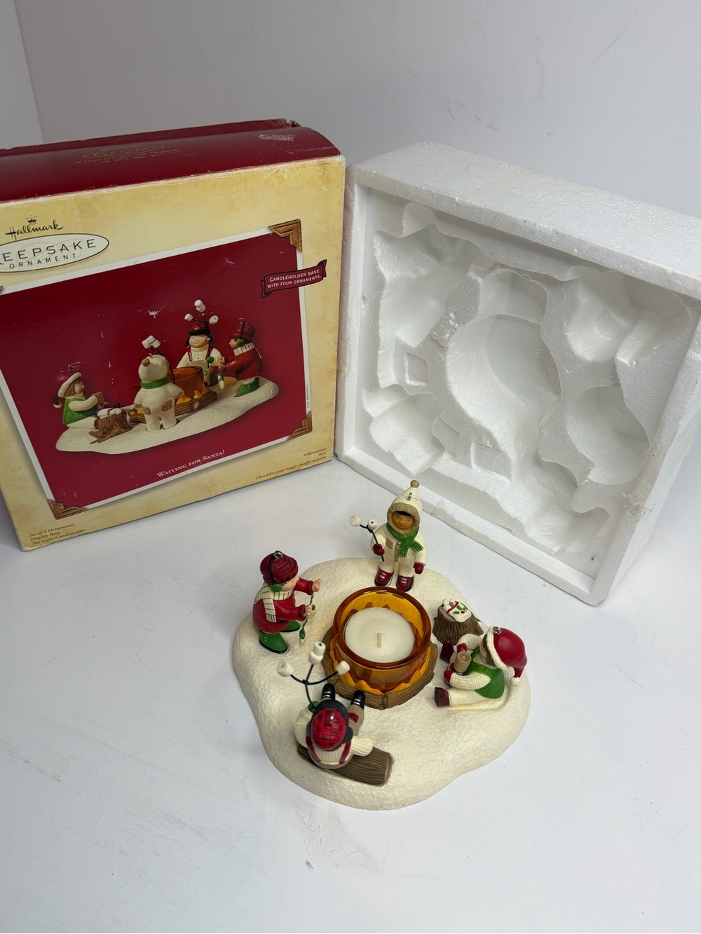 Hallmark Keepsake Ornament Set 2003 Waiting For Santa Candleholder Base Vintage